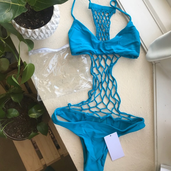 MIKOH Xavier Crochet One Piece Bikini - Blue Small - Picture 2 of 8